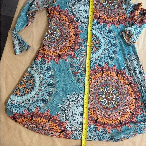Bohemian Blue Mandala Long Sleeve Dress XL - Picture 5 of 5